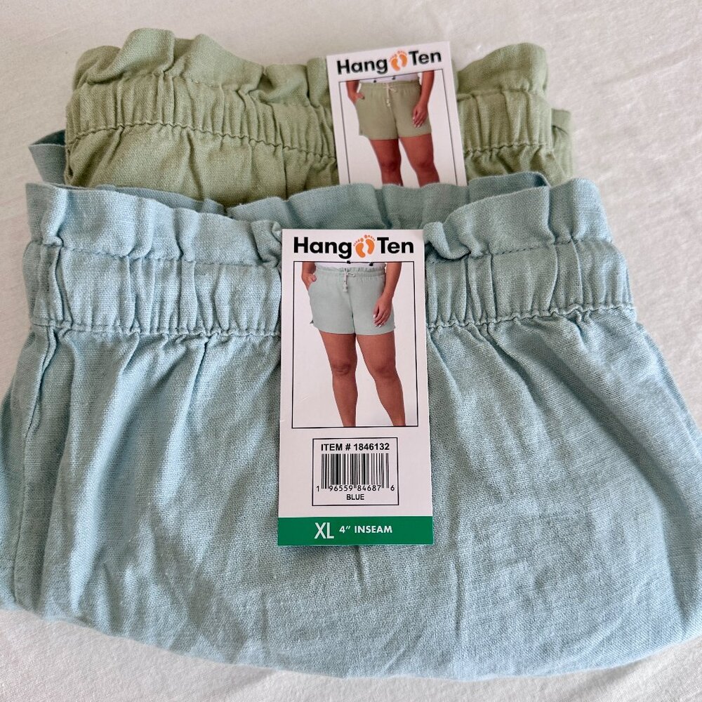 Bundle (2) Hang Ten Women's Linen Blend Shorts Size XL Blue Green Casual (NEW)
